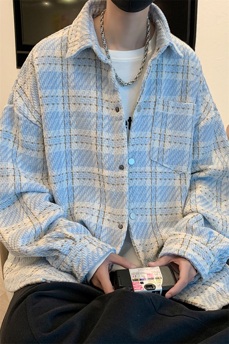 8XL-M特大码高级感千鸟格闲大码情侣复古翻领夹克外套JK1303P65,男装夹克,电商D206-1
