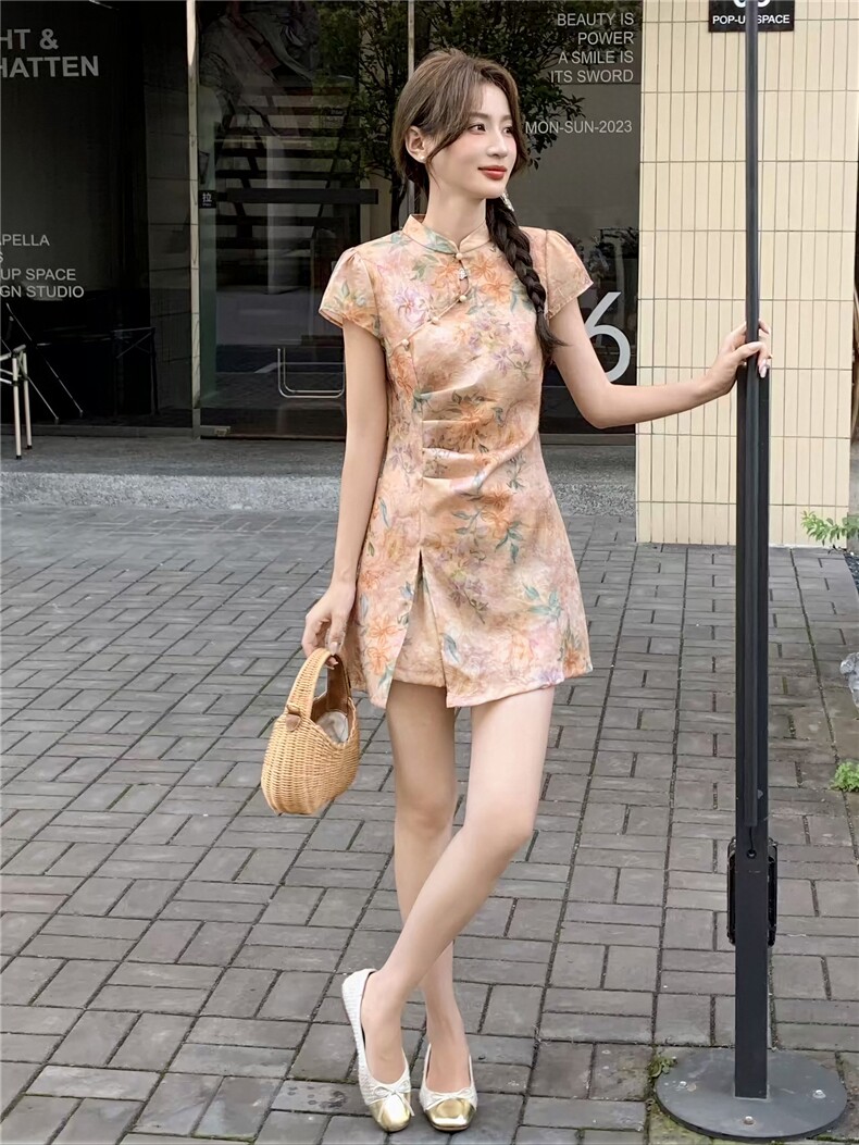 新中式印花改良旗袍裙短裤两件套女2026夏季新款时尚优雅减龄套装,女装套装/套裙,丽影随形