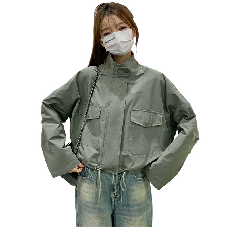 现货韩版休闲百搭显瘦短款风衣外套女2D075-(P140-K195),女装风衣,2D075