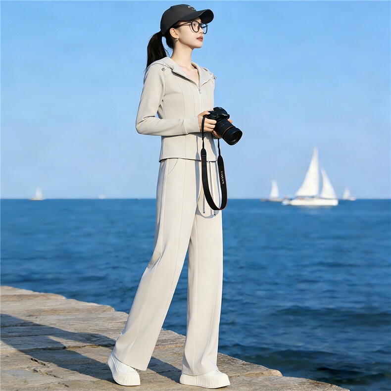 设计高级感休闲运动套装女春季新款气质减龄开衫卫衣直筒裤两件套,女装套装/套裙,江南