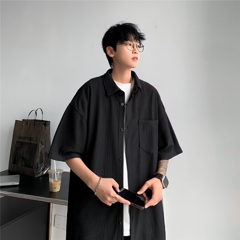 竖条纹衬衫男短袖韩版潮流痞子帅气百搭2024夏季ins外套CY784-P39,男装衬衫,星座412-3