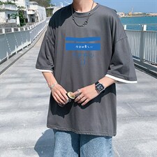 JT55033-P25假两件短袖t恤男大码胖子半袖体恤半截袖港风，男装T恤，电商A040