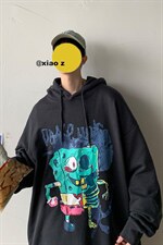 中性港风卡通手绘连帽卫衣秋冬季套头帽衫LW57-P35,男装卫衣,星座508（原C305）
