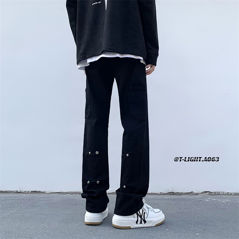 美式ins高街hiphop新款弹力修身直筒休闲裤货号K675P65,男装牛仔裤,电商A063