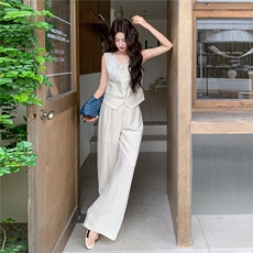 简约老钱风重工刺绣马甲阔腿裤套装女2026夏季显瘦超好看一整套，女装套装/套裙，冬木谷雨