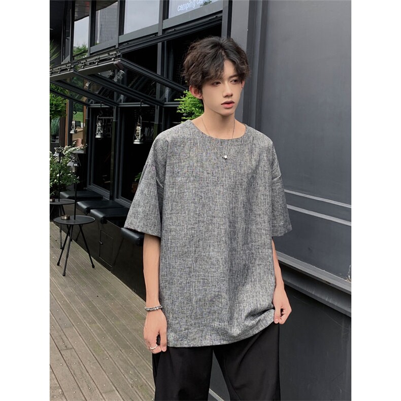 现货夏季纯色亚麻潮宽松新中式大码棉麻短袖男MT08-特P25控48,男装T恤,星座205-5