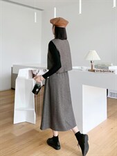 毛呢三件套裙，内搭配毛衫。，其它，纤佰魅力