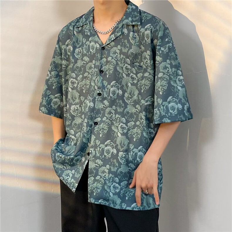 夏季新款衬衫潮流慵懒男方领衬衫 P30图片