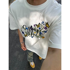 网图有货美式藤蔓花卉刺绣t恤男女夏季宽松情侣半袖上衣A410-P35，男装T恤，星座1505