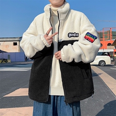 潮牌保暖拼接撞色立领情侣装2024新款冬季羊羔绒外套男W7950-P5，女装短外套，星座512-4