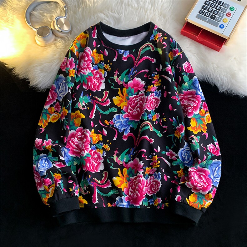 B203常规圆领大花大码卫衣外套男春装休闲黑红色套头衫潮团队服潮，女装短外套，星座115A-1