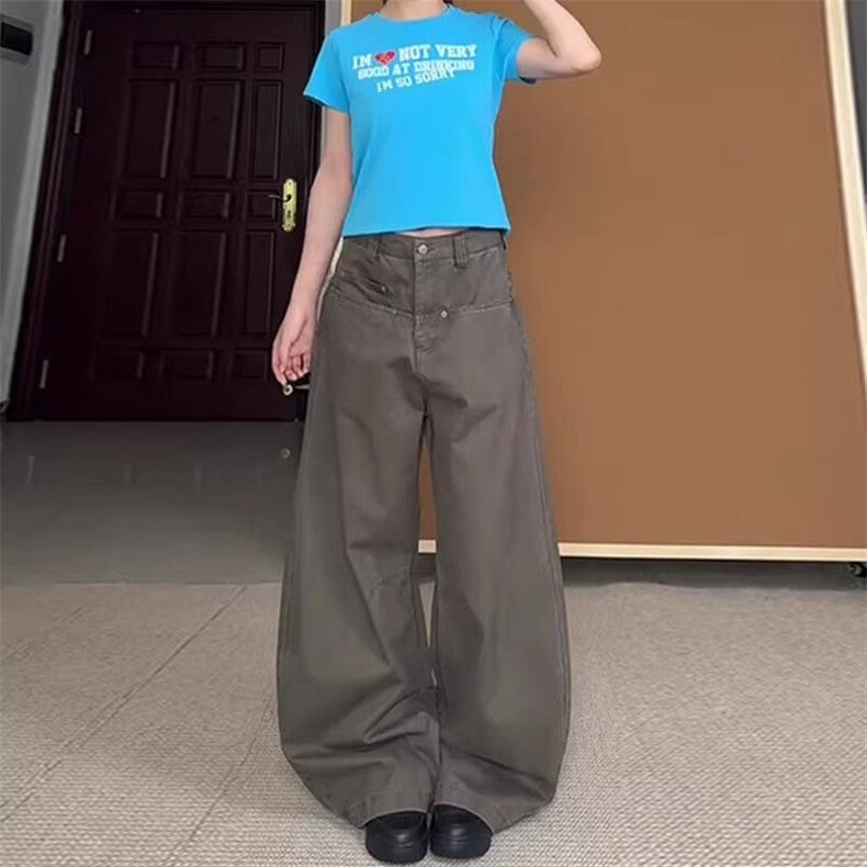 网图通勤街头阔腿休闲牛仔裤女春秋季新款宽松显瘦遮肉K805-P46，男装牛仔裤，电商C216