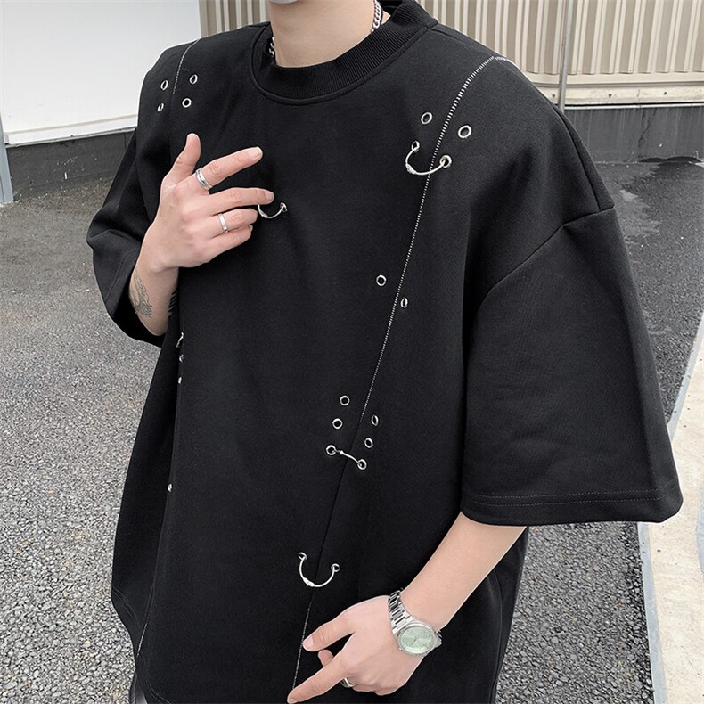 现货！25夏季男士金属垫肩设计感气眼铆钉T恤短袖DX81-P78,男装T恤,电商B288