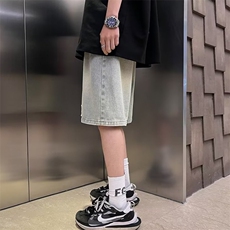 高街复古做旧蓝五分裤男女夏季设计感宽松阔腿牛仔短裤DA6604-P35，男装牛仔裤，星座208-5