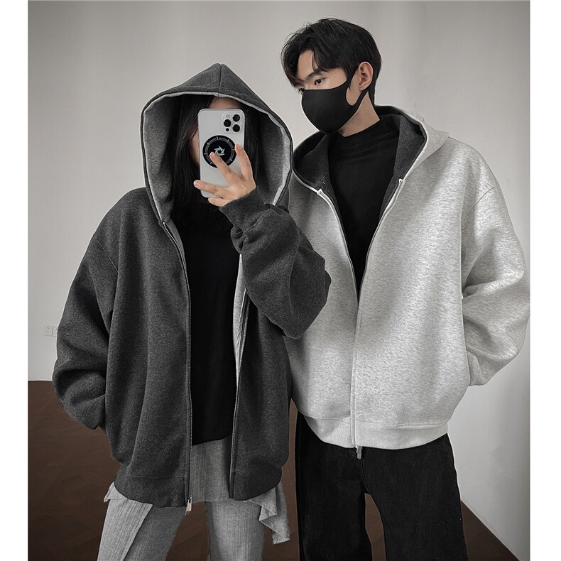 图460克拼色开衫卫衣男女连帽宽松情侣外套运动H1112特P58，女装短外套，电商A341