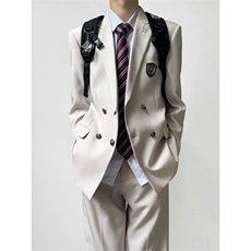 木村叔日系原创设计深灰色西装男生院风双排扣戗驳领西服，男装西服套装，星座506A