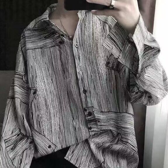 高级感复古慵懒港风花衬衫潮流垂感宽松情侣装长袖衬衣,男装衬衫,星座1210-1