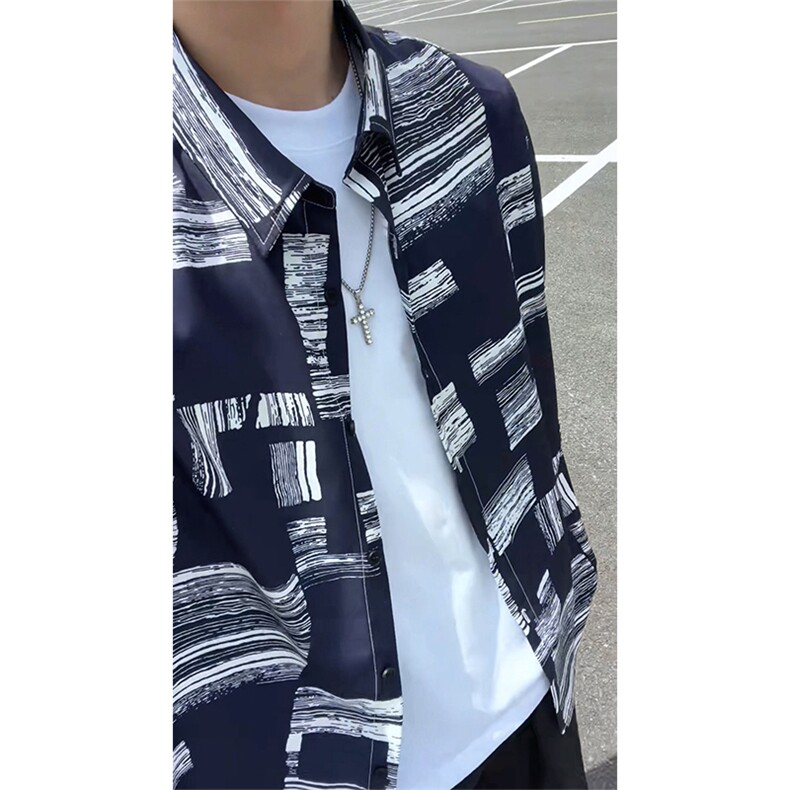 夏季新款大码休闲潮流短袖衬衫花衬衣条纹衬衫DC2252-特价P23,男装T恤,电商A007