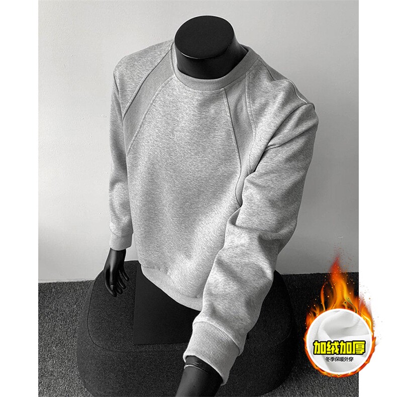 480G重磅加绒硬挺boxy男女秋冬美式高街结构螺纹拼接圆领卫衣外套，女装短外套，电商A486-1