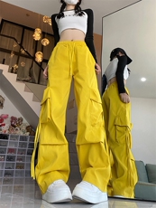 春秋季垂感裤子男女款抽绳工装裤美式复古直筒阔腿长裤K0798-P36，男装休闲裤，星座308B-2