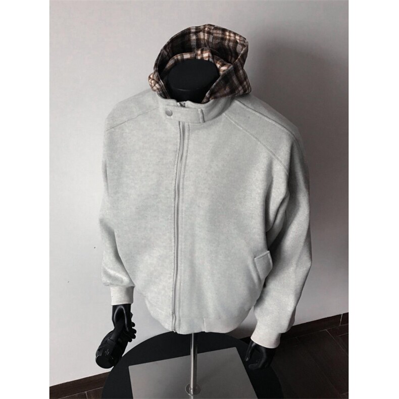 【有货】8912CC-特P85 假两件格子连帽开衫卫衣男加厚毛呢外套图片