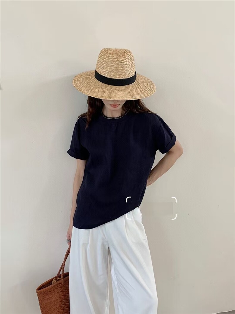 2025年夏季短袖圆领休闲风时尚百搭通勤短袖,女装T恤,湘姗