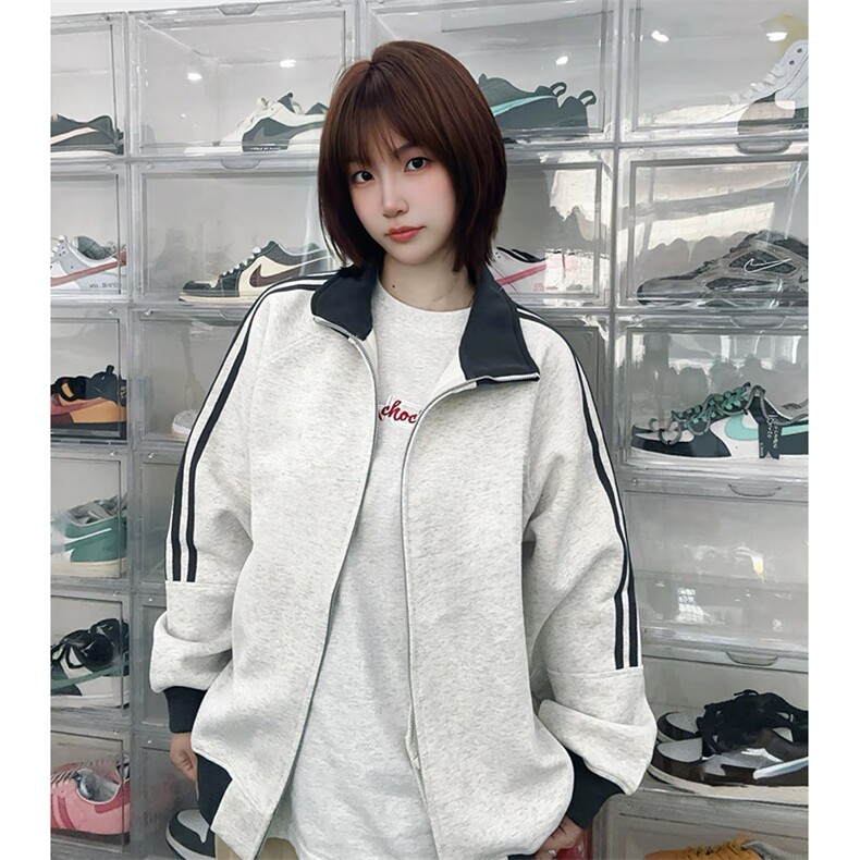 抖音得物高品质 美式高街重磅结构设计拼接织带立领卫衣外套 CM42图片