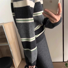 秋冬新款polo领针织套头上衣慵懒风，女装针织衫/毛衣，锦瑟羊绒