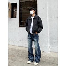 猫须水洗复古微喇直筒牛仔裤，男装牛仔裤，星座506A