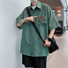 日系五分袖春夏季新款衬衫潮流慵懒男方领宽松型衬衫C353P28，男装衬衫，星座1116-2
