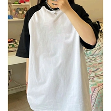 抖音得物高品质二开240克宽松纯棉美式潮牌插肩袖拼接短袖T恤，男装T恤，电商A486