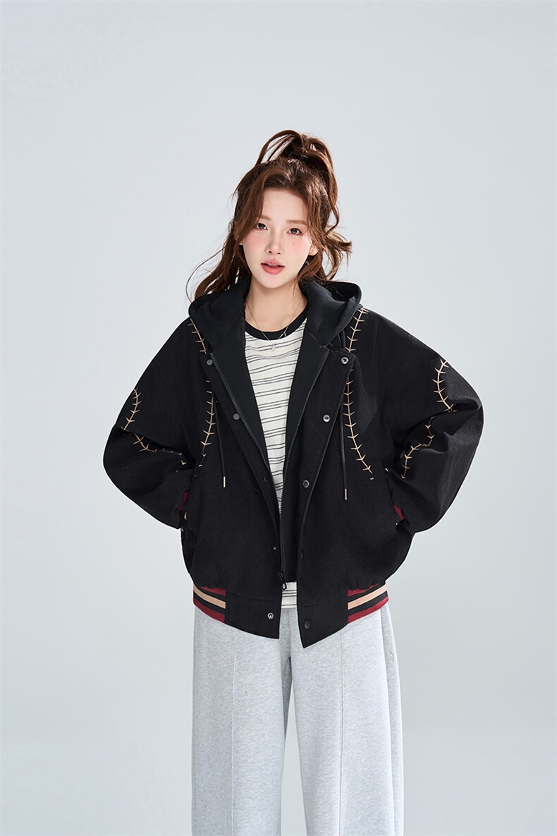 2026春季宽松复古明线刺绣假两件潮流百搭外套女XZ309JK8006P95,女装短外套,星座309（原A406）