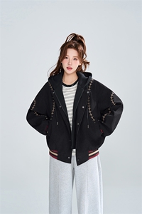 2026春季宽松复古明线刺绣假两件潮流百搭外套女XZ309 JK8006 P95图片