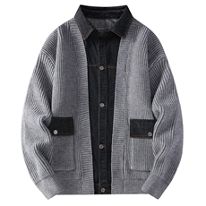 84877-P88秋冬新款休闲毛衣男长袖针织衫青年牛仔拼接开衫外套，男装针织衫/毛衣，电商D310B
