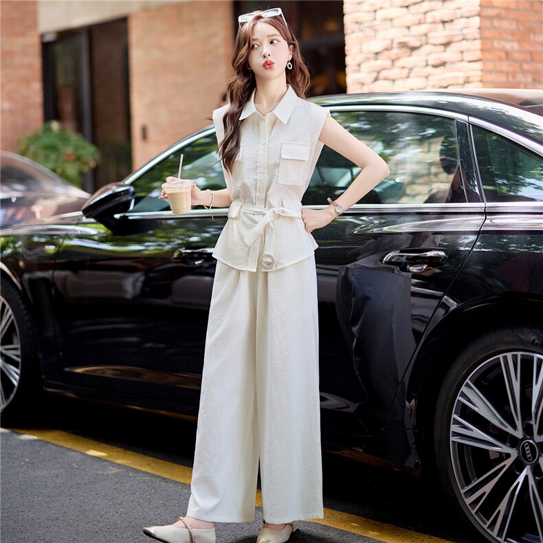 时尚套装女2025夏新款高级感气质轻熟风洋气马甲休闲阔腿裤两件套,女装套装/套裙,难舍钰依