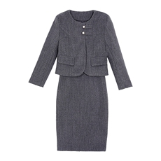 新款冬季纯色简约时尚减零气质通勒加棉保暖毛呢短外套套装套裙，女装套装/套裙，韩美纤衣