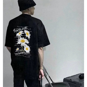 抖音得物供货210克宽松纯棉美式潮牌印花落肩袖纯棉T恤AT2101图片