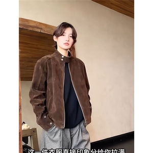 现货网络图慎用【EME】摩登年代复古绒皮哈灵顿外套JK78089特P80图片