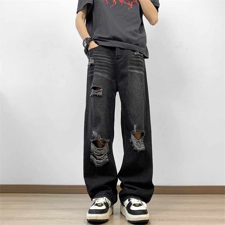 夏季水洗破洞牛仔裤薄款男宽松休闲百搭直筒微喇裤，男装牛仔裤，星座410-6（原星座1304-1）