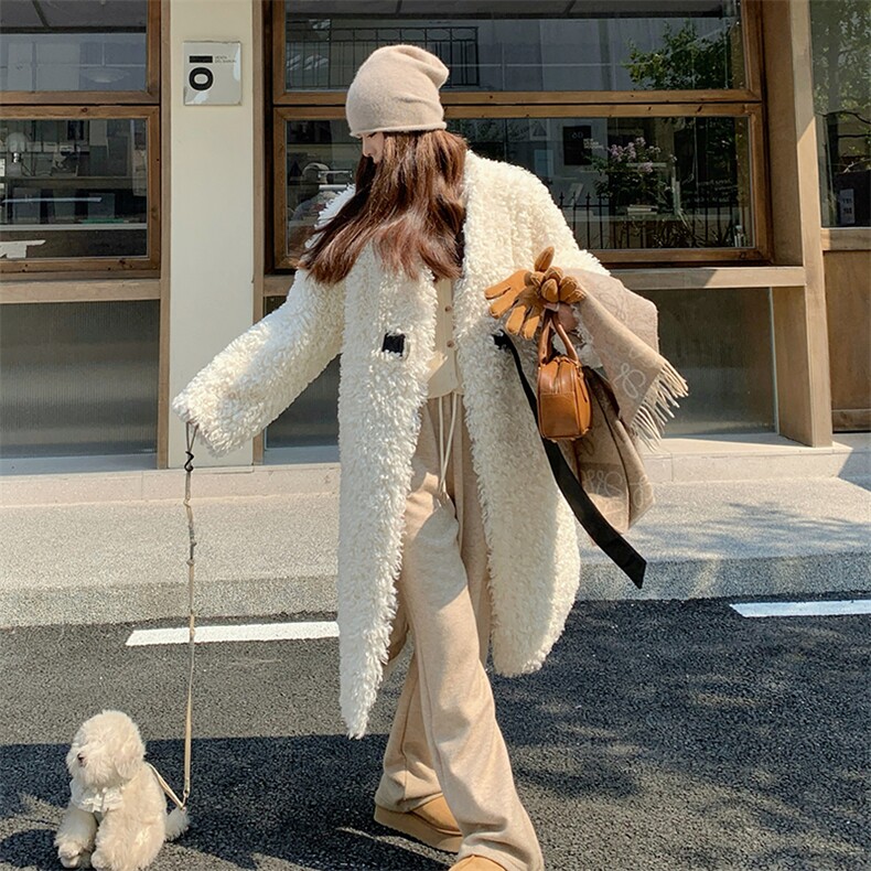 韩版时尚保暖长款羊羔毛大衣女2025冬季新款加厚显瘦皮毛一体棉服，女装皮草，浙宝276（原081）