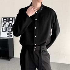 26春装同款黑色单排扣衬衫新中式设计感立领小众大码男女衬衣外套，男装衬衫，星座909
