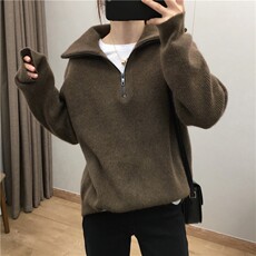 时尚百搭纯毛拉链半开毛衣显瘦修身长袖针织衫，女装针织衫/毛衣，鑫之绒