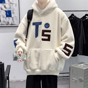 wassup happy羊羔绒卫衣男款秋冬季潮牌加绒加厚上衣重磅休闲外套图片