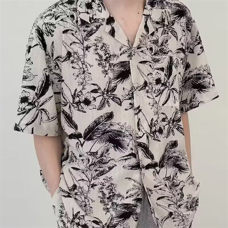 网图现货夏季痞帅花衬衫复古设计冰感薄款短袖潮牌RG152-P38图片