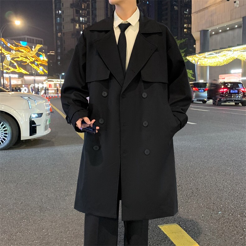 春季韩版双排扣中长款过膝风衣外套男简约风衣A406 JK3525 P108图片