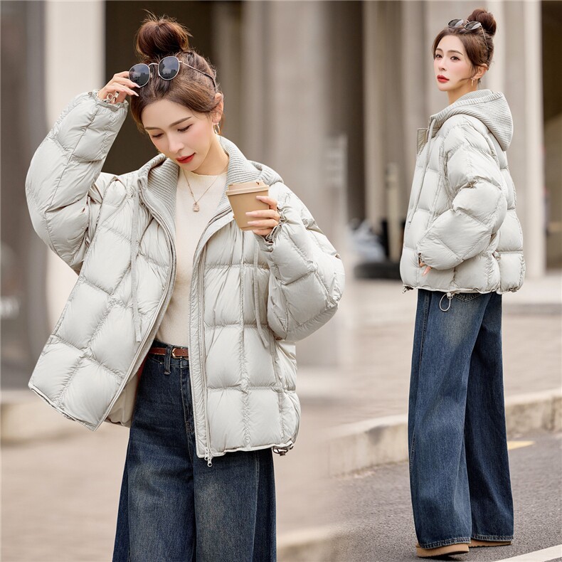 90%白鸭绒2025年冬季圆领宽松羽绒服外套,女装羽绒服,米雪儿