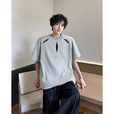 美式圆领短袖男宽松设计感痞帅T恤夏季慵懒风上衣服潮T5860-P38，男装T恤，星座308B-1