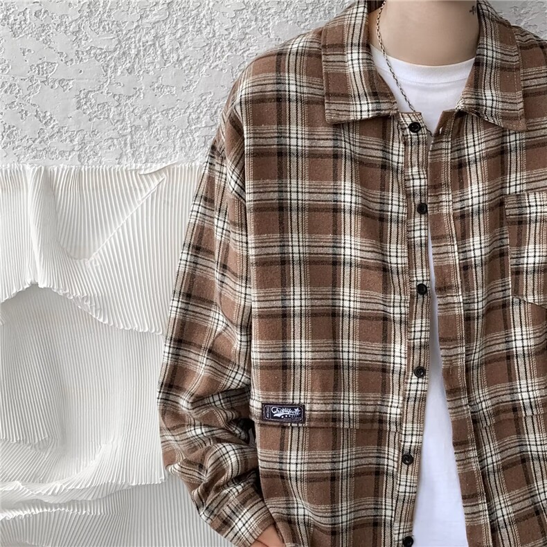 男士长袖衬衫外套2024新款春秋季男款休闲格子衬衣男装R18/P40,男装衬衫,星座506