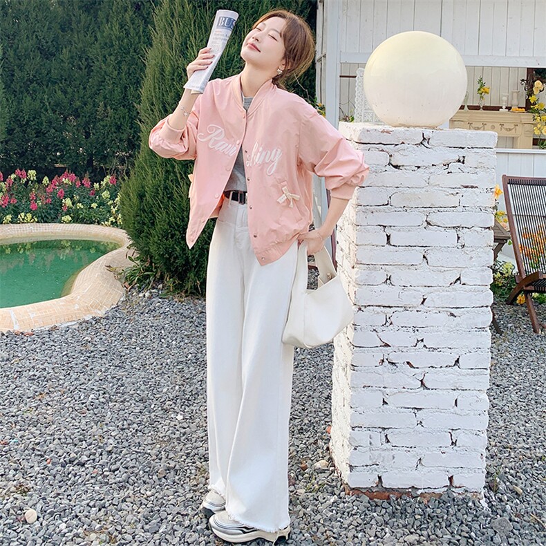 粉色减龄棒球服外套女春秋2025新款学院风流行爆款百搭小个子上衣,女装短外套,素月