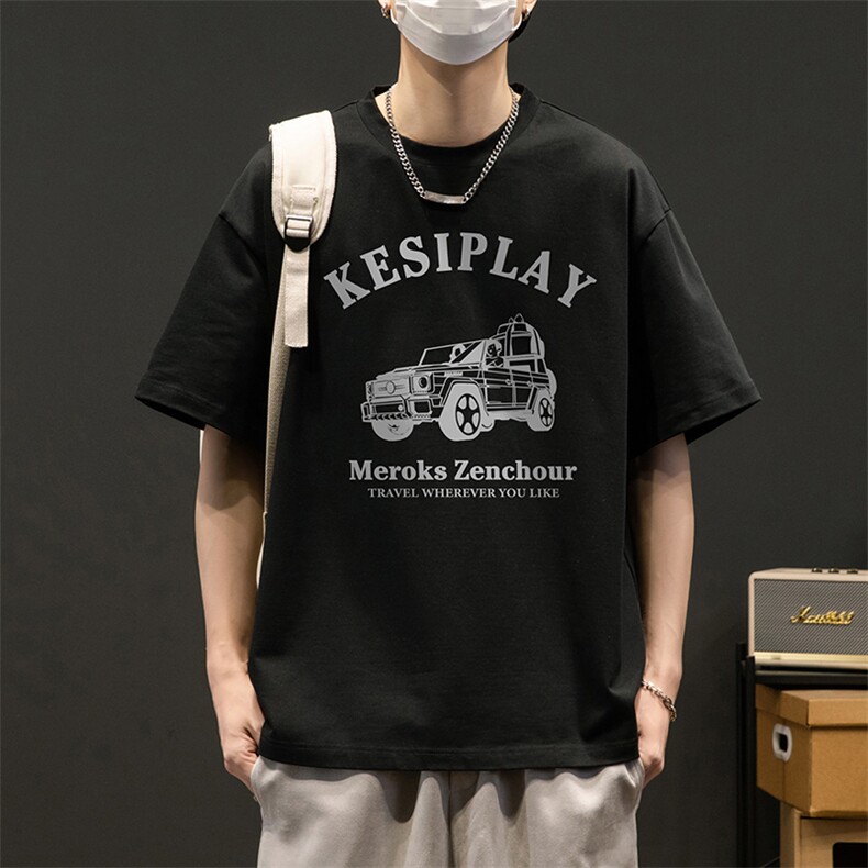 重磅汽车印花短袖T恤XT3057-TP35控价48夏季五分袖学生百搭上衣男,男装T恤,电商A102